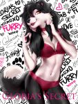  anthro black_body black_fur black_hair border_collie bra breasts canid canine canis cleavage clothed clothing collie collie_(mal-and-collie) cute_fangs dipstick_tail domestic_dog female floppy_ears fluffy fluffy_tail fur hair herding_dog lingerie mammal modelling multicolored_tail navel open_mouth panties pastoral_dog pose sheepdog skimpy smile solo thelupinprincess underwear white_body white_fur yellow_eyes 