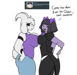  ! accessory anthro ask_blog asriel_dreemurr_(god_form) big_breasts black_sclera boss_monster bovid breast_size_difference breasts caprine clothed clothing crossgender duo english_text fangs female fur goat hair hair_accessory hair_bow hair_over_eye hair_ribbon hand_on_hip huge_breasts mammal markings mtf_crossgender muffet multi_arm multi_eye multi_limb one_eye_obstructed open_mouth open_smile ribbons robertge smile text tongue undertale video_games white_body white_fur 