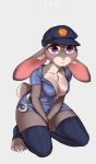  2020 absurd_res anthro blush breasts chest_tuft disney female fur grey_body grey_fur hi_res judy_hopps kneeling lagomorph leporid mammal nipples purple_eyes rabbit solo tuft zhadart zootopia 