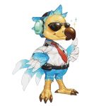  1:1 2020 animal_crossing anthro avian beak belt bird blue_body blue_feathers clothed clothing columbid digital_media_(artwork) dodo eyewear feather_hands feathers gesture hand_on_hip headphones hi_res male necktie nintendo simple_background smile solo standing sunglasses thumbs_up tsai_game video_games white_background wilbur_(animal_crossing) 