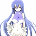  1girl blue_eyes blue_hair breasts closed_mouth eve_neuschwanstein groin long_hair looking_at_viewer lowres navel needless runaru simple_background smile solo white_background 