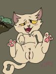  &lt;3 &lt;3_eyes 6_nipples blush domestic_cat felid feline felis female feral genitals hi_res infinity_train mammal multi_nipple nipples nude paws presenting pussy samantha_(infinity_train) solo 