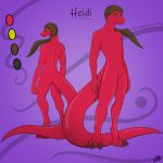  1:1 2020 abstract_background ambiguous_gender anthro bebop1793_(artist) character_name clawed_fingers clawed_toes claws color_swatch detailed digital_drawing_(artwork) digital_media_(artwork) english_text front_view full-length_portrait hair heidi_hunt hi_res model_sheet multiple_poses portrait pose rear_view red_body reptile scales scalie signature simple_background solo text 