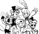  animatronic anthro avian bird black_and_white bonnie_(fnaf) buckteeth canid canine cheek_tuft chest_tuft chica_(fnaf) chicken clothing eye_patch eyebrows eyewear facial_tuft feathers female fingers five_nights_at_freddy&#039;s fox foxy_(fnaf) freddy_(fnaf) fur galliform gallus_(genus) golden_freddy_(fnaf) hair half-closed_eyes hat head_tuft headgear headwear hi_res hook lagomorph leporid long_ears machine male mammal monochrome narrowed_eyes open_mouth phasianid rabbit robot sharp_teeth sketch smile starbostudios teeth tuft ursid video_games 