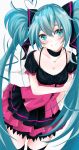  1girl absurdres blue_eyes blue_hair blush breasts commentary hatsune_miku heart_hair highres kishi_hajime leaning_forward long_hair looking_at_viewer looking_up small_breasts smile solo vocaloid 