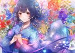  close flowers idolmaster_shiny_colors japanese_clothes morino_rinze namamake purple_hair red_eyes 