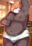  2020 absurd_res ailurid anthro belly black_nose blush briefs bulge clothing fur hi_res kemono male mammal moobs nipples overweight overweight_anthro overweight_male red_panda solo tighty_whities underwear white_clothing white_underwear yukio_ammy 