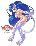  animal_ears big_hair blue_hair cat_ears cat_tail felicia long_hair solo tail uchiu_kazuma vampire_(game) 