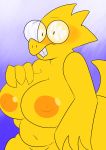  3_fingers absurd_res alphys anthro areola beady_eyes belly big_breasts big_butt big_hands blush breasts buckteeth butt curvy_figure duskcy eyewear female fingers front_view glasses half-length_portrait hand_on_breast hi_res huge_breasts lizard looking_at_viewer navel nipples non-mammal_breasts nude overweight overweight_anthro overweight_female portrait reptile scales scalie simple_background solo teeth thick_tail thick_thighs three-quarter_view undertale video_games voluptuous wide_hips yellow_body yellow_scales 