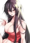  1girl :d areola_slip areolae bangs bare_shoulders black_hair breasts cleavage eyebrows_visible_through_hair highres long_hair looking_at_viewer navel open_mouth original red_eyes smile solo takatsuki_ichi very_long_hair 