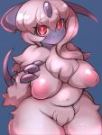  absol anthro asymmetrical_hair big_breasts breasts chest_tuft claws female fur hi_res horn inverted_nipples nekoyuu nintendo nipples pok&eacute;mon pok&eacute;mon_(species) pubes red_eyes thick_thighs tuft video_games white_body white_fur 