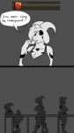  ... ? anthro asriel_dreemurr_(god_form) big_breasts big_butt boss_monster bovid breasts butt caprine cleavage clothed clothing crossgender english_text female fur goat grey_background hair hair_over_eye heart_marking hi_res horn huge_breasts long_ears mammal markings mtf_crossgender one_eye_obstructed robertge simple_background solo speech_bubble text undertale video_games white_body white_fur 