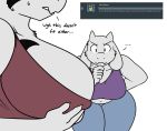  ... anthro asriel_dreemurr_(god_form) big_breasts bodily_fluids boss_monster bovid breast_envy breasts caprine cleavage clothed clothing crossgender duo english_text female fur goat hand_behind_back horn huge_breasts long_ears mammal markings mtf_crossgender robertge simple_background stare sweat text thinking toriel undertale video_games white_background white_body white_fur wide_hips 