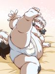 2020 anthro belly book_whitener bulge butt canid canine canis clothing domestic_dog fur humanoid_hands kemono male mammal monochrome_(series) moobs navel nipples overweight overweight_anthro overweight_male solo takagi_kyou underwear white_body white_fur 