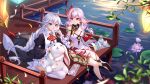  asian_clothes benghuai_xueyuan cleavage honkai_impact no_bra theresa_apocalypse thighhighs wet yae_sakura_(benghuai_xueyuan) yue_xiao_e 