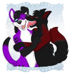  anthro canid canine canis couple_art domestic_dog duo elkhound face_lick footprint fur kissing kwik_(artist) licking love male male/male mammal pawalo pawprint pawprint_marking purple_body purple_fur red_black sarou spitz tongue tongue_out wolf 
