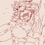  anthro canid canine canis fur hair looking_at_viewer low_res male mammal muscular muscular_anthro muscular_male nipples open_mouth open_smile run_aki simple_background smile solo tattoo temujin tokyo_afterschool_summoners video_games wolf 