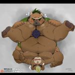  2020 96panda 96panda_hk absurd_res anthro ashigara asian_clothing belly blush brown_body brown_fur butt canid canine canis clothing domestic_dog duo east_asian_clothing fundoshi fur hi_res japanese_clothing kemono male male/male mammal moobs navel nipples overweight overweight_male tokyo_afterschool_summoners underwear ursid video_games yasuyori 