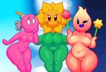  acstlu black_eyes bob-omb bob-omb_buddy bomb breasts explosives featureless_breasts featureless_crotch female flower freckles green_body green_skin group hi_res humanoid hungry_luma luma mario_bros nintendo not_furry nude one_eye_closed pink_body pink_skin plant slightly_chubby star sunflower sunflower_kid thick_thighs video_games white_eyes wink 