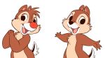  2020 4_fingers anthro black_nose brown_body brown_fur buckteeth chidentsu chip_(disney) chipmunk dale_(disney) disney duo fingers fur ground_squirrel hands_together head_tuft interlocked_fingers looking_at_viewer mammal open_mouth open_smile red_nose rodent sciurid short_tail simple_background smile spread_arms tan_body tan_fur teeth tuft white_background white_tail 