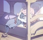  2girls bed brown_hair bunk_bed closed_eyes indoors kagari_atsuko kiss little_witch_academia long_hair lying multiple_girls on_back pink_hair school_uniform sucy_manbavaran tama_(tm_suac) yuri 