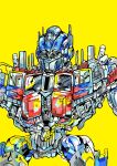  autobot blue_eyes close-up highres konachang looking_ahead mecha no_humans optimus_prime solo standing transformers transformers_(live_action) window yellow_background 