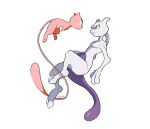  ban_(3551702) closed_mouth commentary_request eye_contact frown gen_1_pokemon legendary_pokemon looking_at_another mew mewtwo mythical_pokemon paws pokemon pokemon_(creature) signature tail white_background yellow_eyes 