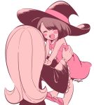  2girls :d blush_stickers child closed_eyes hat kagari_atsuko lifting_person little_witch_academia long_hair majo_shuukai_de_aimashou multiple_girls open_mouth short_hair smile sucy_manbavaran tama_(tm_suac) white_background wide_sleeves witch_hat younger 