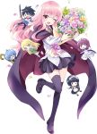  1boy 5girls blue_cape blue_legwear bolo_tie bouquet cape chibi flower henrietta_de_tristain hiraga_saito louise_francoise_le_blanc_de_la_valliere mary_janes multiple_girls official_art pentacle pentagram petals pink_hair shirt shoes siesta_(zero_no_tsukaima) tabitha_(zero_no_tsukaima) thighhighs tiffania_westwood transparent_background usatsuka_eiji white_shirt zero_no_tsukaima zettai_ryouiki 