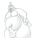  anthro balls belly big_balls cape clothing crocodilian crown donkey_kong_(series) erection genitals king_k._rool male navel nintendo nude open_mouth penis reptile scalie simple_background sketch slightly_chubby solo spritedraws video_games 