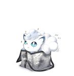  :&lt; alolan_form alolan_vulpix aqua_eyes bag closed_mouth commentary_request gen_7_pokemon grey_bag highres in_bag in_container kashiwa_(3920kashiwa) looking_up no_humans pokemon pokemon_(creature) solo sparkle white_background 