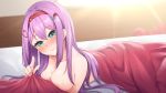  aqua_eyes bed blush breasts long_hair nijisanji nude purple_hair sakura_ritsuki tagme_(artist) 