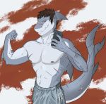  anthro belka_(artist) biceps fish flexing_bicep growth hi_res male marine mma muscle_growth muscular muscular_anthro muscular_male scar shark solo tattoo 