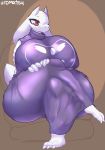  anthro big_breasts boss_monster bovid breasts brown_background caprine clothed clothing crossed_legs female hi_res huge_breasts mammal mature_female purple_clothing red_eyes simple_background solo thick_thighs toriel undertale uromatsu video_games white_body 