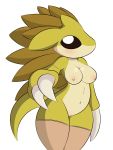  3:4 alpha_channel anthro belly breasts claws dreameclipsewolf female hi_res nintendo pok&eacute;mon pok&eacute;mon_(species) sandslash simple_background solo spikes video_games yellow_body yellow_skin 