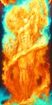  abs absurdres arm_up armpits creature fire flame full_body glowing glowing_eyes highres horns muscle pyron rampage_(leedash2) solo vampire_(game) 