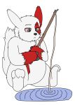  absurd_res alpha_channel black_eyes branch claws darknetic digital_media_(artwork) feral fishing_rod flat_colors fluffy fur hi_res male nintendo pok&eacute;mon pok&eacute;mon_(species) red_body red_fur red_sclera sitting solo video_games water white_body white_fur zangoose zangtober_2020 