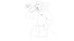  absurd_res anthro bottomwear canid canine canis clothing goon_(goonie_san) goonie-san headphones hi_res male mammal monochrome shorts solo sportswear sweater text thinking thought_bubble topwear wolf 