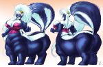  absurd_res anus big_breasts breasts bustier claws clothing commission_art corset female hair hi_res hippopotamid huge_breasts hybrid jebriodo laces lingerie long_hair mammal mephitid model_sheet ponytail puffy_anus skunk taur tightlaced topwear 