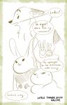  artist_name border canid canine comic dewlap_(anatomy) dialogue dipstick_ears disney ears_up english_text female feral feralized fox fur hi_res inner_ear_fluff judy_hopps lagomorph leporid male mammal monochrome mouth_closed multicolored_ears nick_wilde open_mouth prick_ears qalcove rabbit red_fox restricted_palette simple_background speech_bubble text tuft zootopia 