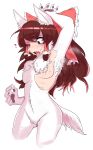  2020 absurd_res blush bodily_fluids breasts brown_hair female fur hair hi_res looking_down naturally_censored nude open_mouth pawpads red_eyes reimu_hakurei simple_background solo tears toribako touhou transformation video_games white_background white_body white_fur 