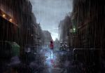  androgynous building car day dumpster glowing glowing_eye ground_vehicle holding holding_knife jacket knife motor_vehicle original outdoors puddle rain red_eyes red_hood red_jacket reflection scenery shjjy296 standing 