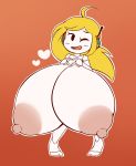  &lt;3 ahoge big_breasts blonde_hair blush breast_expansion breasts cave_story curly_brace elfdrago expansion female hair hi_res huge_breasts humanoid hyper hyper_breasts machine nipples one_eye_closed robot robot_humanoid simple_background solo video_games white_body white_skin 
