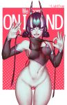  &lt;3 &lt;3_eyes allentrap asian_mythology assassin_shuten-douji bottomless breasts clothed clothing demon east_asian_mythology fate_(series) female hair hi_res horn horned_humanoid humanoid japanese_mythology lighttrap looking_at_viewer mythology navel not_furry oni pigtails purple_eyes purple_hair shuten_dōji simple_background small_breasts solo text yōkai 