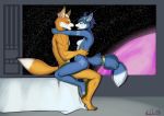  absurd_res anthro bed bodily_fluids breasts canid canine duo female fox fox_mccloud furniture genitals hi_res kissing krystal male male/female mammal nintendo on_lap penis planet romantic_ambiance romantic_couple sabrotiger saliva saliva_string sitting_on_lap sitting_on_penis space star star_fox video_games 