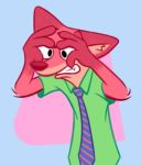  2016 anthro bernie-buddy blue_background canid canine clothing disney fox fur mammal necktie nick_wilde red_body red_fox red_fur shirt simple_background solo topwear zootopia 
