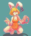  ?! anthro bodily_fluids breasts carrot_(one_piece) clothed clothing crouching female green_background hair holding_tongue hyper hyper_tongue lagomorph leporid line_art long_ears long_tongue mammal one_piece rabbit saliva seductivesquid shadow shocked simple_background solo tongue tongue_out unknown_artist 