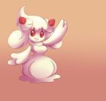  alcremie anthro breasts elfdrago female food food_creature fruit gesture nintendo plant pok&eacute;mon pok&eacute;mon_(species) red_eyes red_sclera smile solo strawberry video_games waving waving_at_viewer waving_hand white_body 