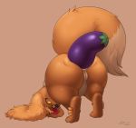  &lt;3 &lt;3_eyes ass_up big_tail butt canid canine canis domestic_dog eggplant female feral fluffy fluffy_tail food food_fetish food_insertion food_play fruit fur genitals hands_on_legs head_down head_down_ass_up huge_penetration improvised_dildo improvised_sex_toy large_penetration looking_back mammal multicolored_body multicolored_fur penetration plant presenting presenting_hindquarters pussy ridiculous_fit slimefur solo tan_body tan_fur thick_thighs two_tone_body two_tone_fur yellow_sclera 
