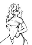 absurd_res anthro breasts canid canine clothed clothing female fox hair hi_res looking_at_viewer mammal monochrome nikus_b open_mouth panties shirt sketch smile solo standing tongue tongue_out topwear under_boob underwear 
